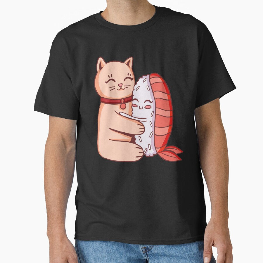 Cute Cat And Sushi Hugging by OnepixArt T-Shirts, Hoodie, Sweatshirt | BlankRebels.com (Image 1)