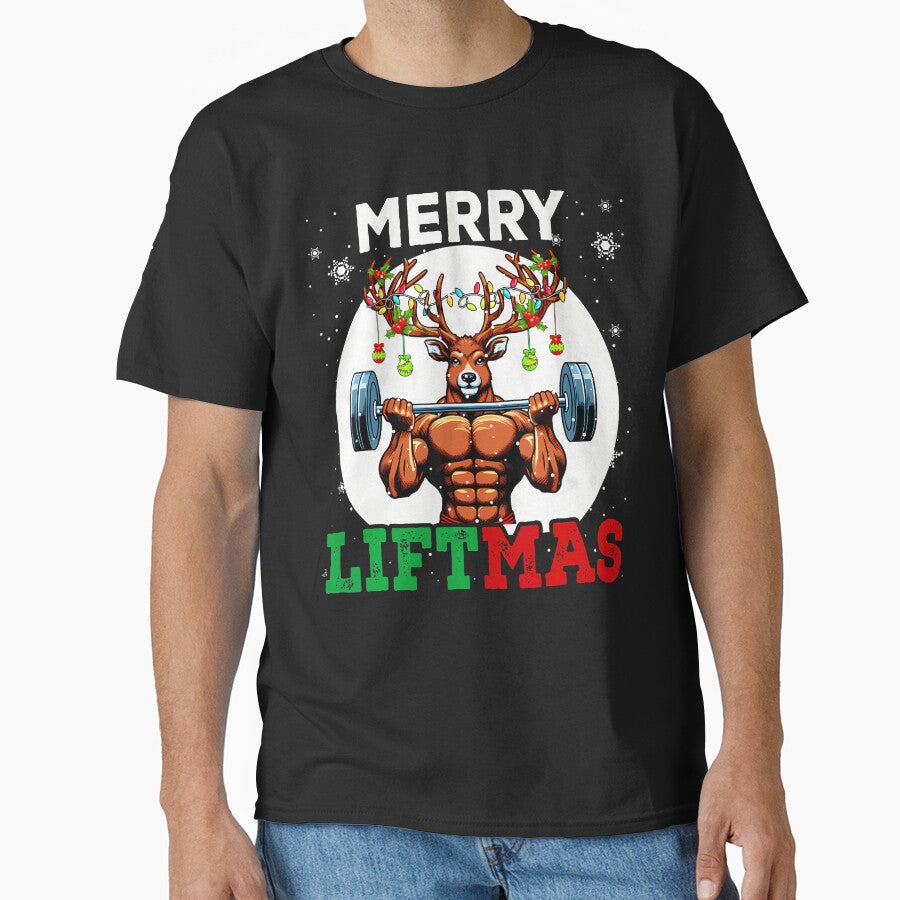 Merry Liftma'S Christmas Reindeer Weightlifting Gym Workout by GeorgeneCharlo T-Shirts, Hoodie, Sweatshirt (Image 1)