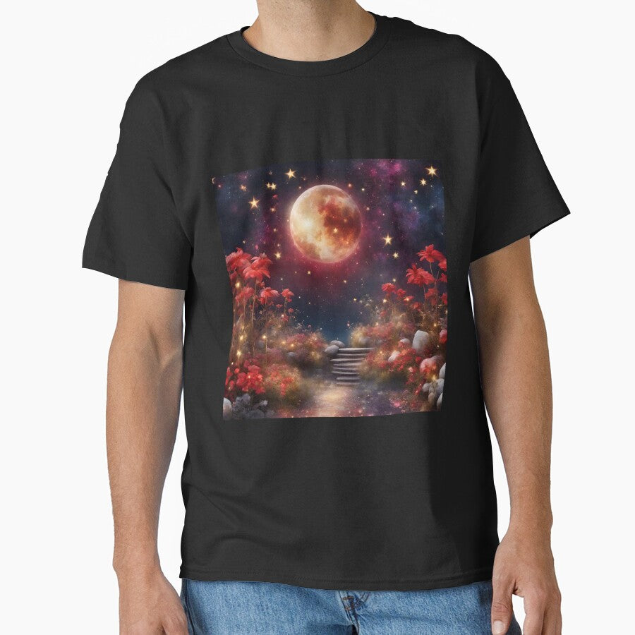 Crimson Celestial Garden: Moons, Stars, and Scarlet Blooms by Celestial Charm Co T-Shirts, Hoodie, Sweatshirt (Image 1)