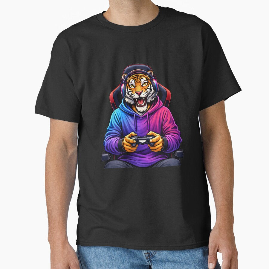 Night Gamer Tiger – Relaxed Gaming Lifestyle Neon Streetwear Animal Art by ColorSplash123 T-Shirts, Hoodie,... (Image 1)