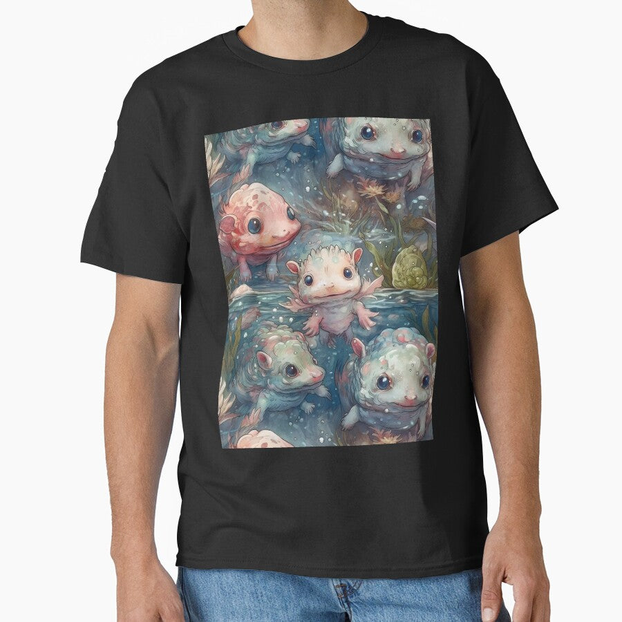 Cute Axolotls Fantastic Animals Cute Axolotl Lover Watercolor Pattern by SecretDicer T-Shirts, Hoodie, Sweatshirt (Image 1)