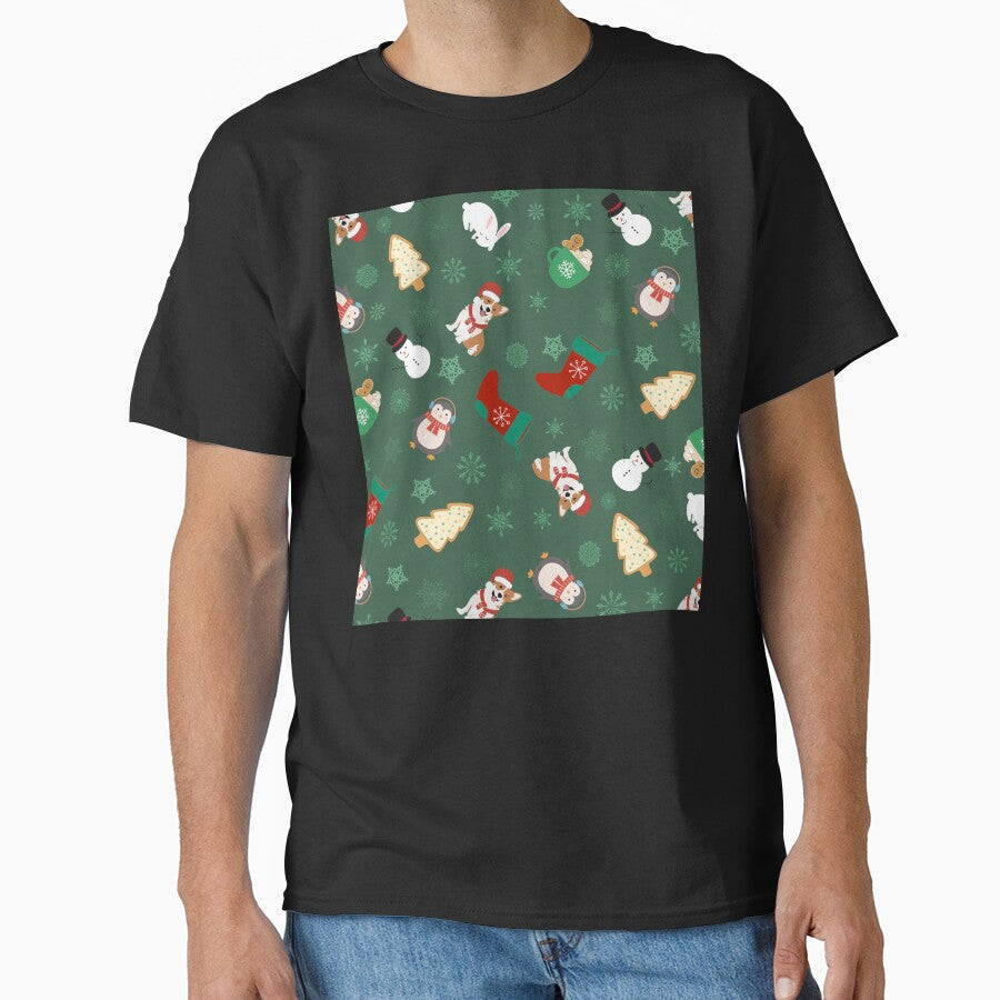 Green and White Christmas with dogs by Eunoia-ikigai T-Shirts, Hoodie, Sweatshirt | BlankRebels.com (Image 1)