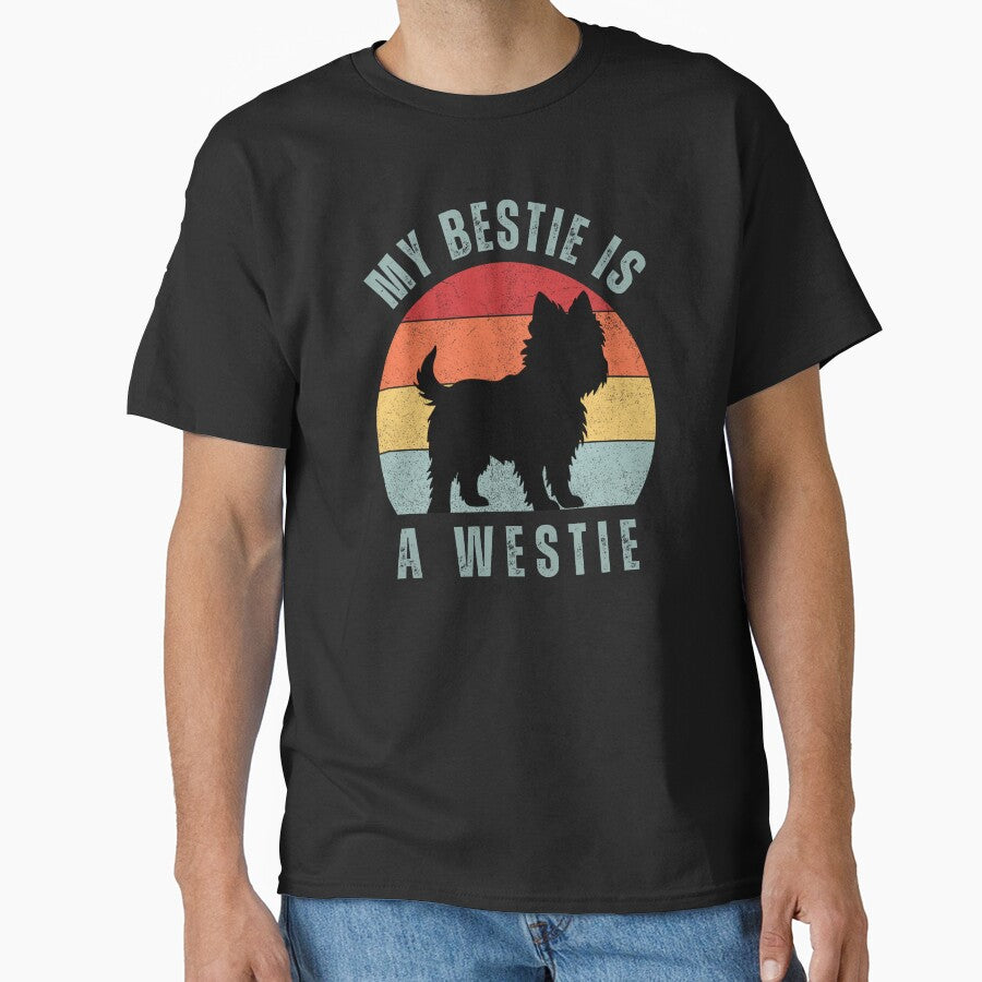 West Highland White Terrier Retro Sunset Vintage Dog Lover Cute Pet My Bestie Is A Westie by darunwan T-Shirts,... (Image 1)