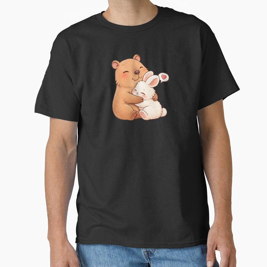 Kawaii Capybara Hugging Bunny — Soft Cozy Animal Illustration by Smile-AlNo T-Shirts, Hoodie, Sweatshirt (Image 1)