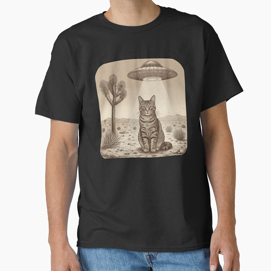 Vintage UFO Cowboy Cat, Retro, Retro 90s Western, Rodeo, Wild West Kitten, Funny Gag Gift, Meme by DesignDenDo... (Image 1)