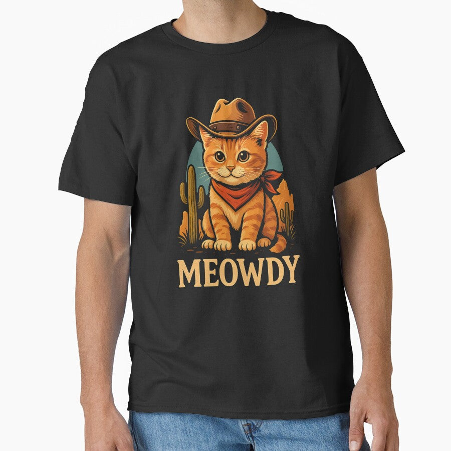 Meowdy Tabby Cat with Hat and Bandana Desert Style by Animal Hug Co. T-Shirts, Hoodie, Sweatshirt | BlankRebels.com (Image 1)