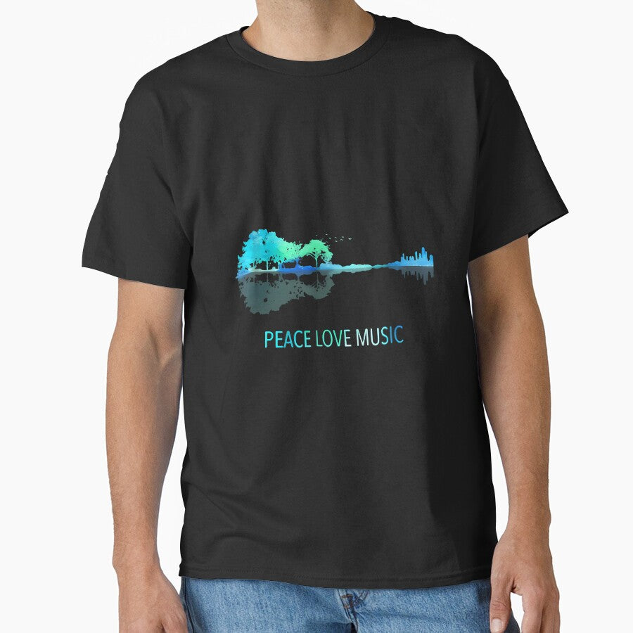 Peace Love Music Guitar Lake Shadow Hippie by scottsurswab T-Shirts, Hoodie, Sweatshirt | BlankRebels.com (Image 1)