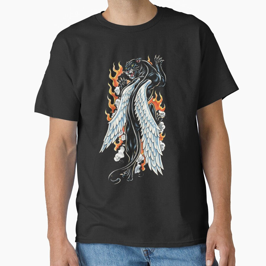 HELL DIVER ~Winged Panther Traditional Tattoo Flash | Old School Black Panther Art by bipsybutton T-Shirts,... (Image 1)