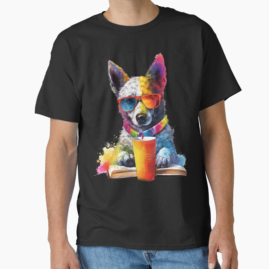 Books and coffee and dogs with sunglasses and social justice Art Illustration by Shuvra Gain T-Shirts, Hoodie,... (Image 1)