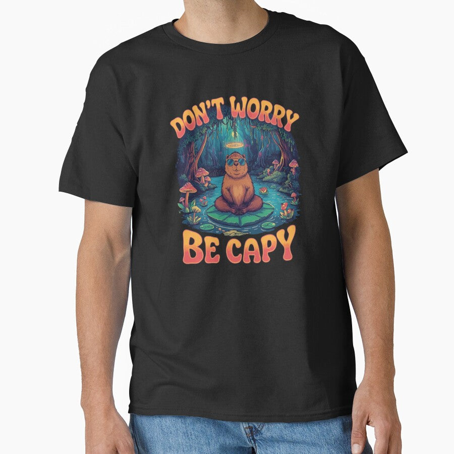 Retro Psychedelic Capybara - Don't Worry Be Capy Art by Originality Designs1 T-Shirts, Hoodie, Sweatshirt (Image 1)