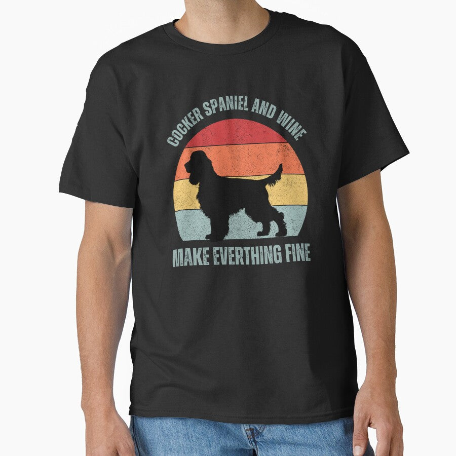 Cocker Spaniel and Wine Make Everything fine Retro Sunset Vintage Dog Lover Cute Pet Gift Dog Paw by darunwan... (Image 1)