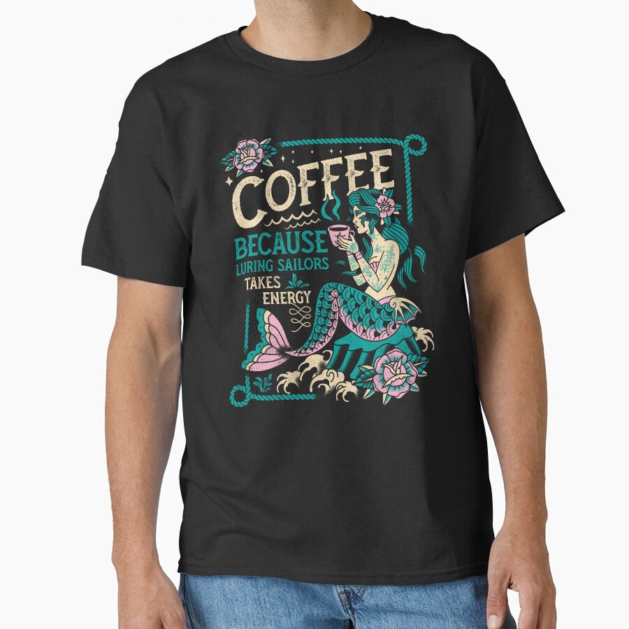Mermaids & Coffee - Vintage Distressed Tattoo by Nemons T-Shirts, Hoodie, Sweatshirt | BlankRebels.com (Image 1)