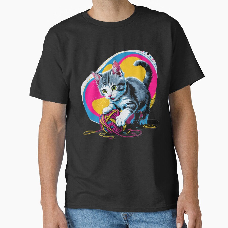 cute funny cat kitten with yarn and abstract colorful shapes, cute cat,cute funny by Expressions-Sel