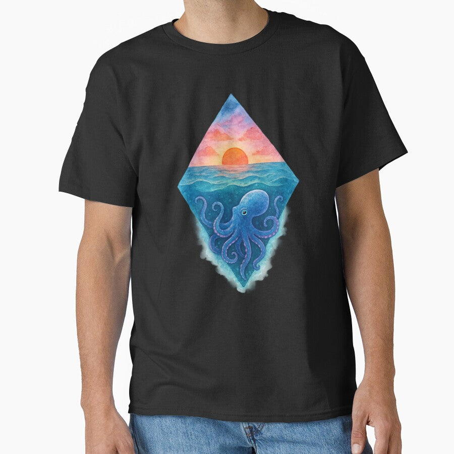 Watercolor Octopus Sunset by Planetporridge T-Shirts, Hoodie, Sweatshirt | BlankRebels.com (Image 1)
