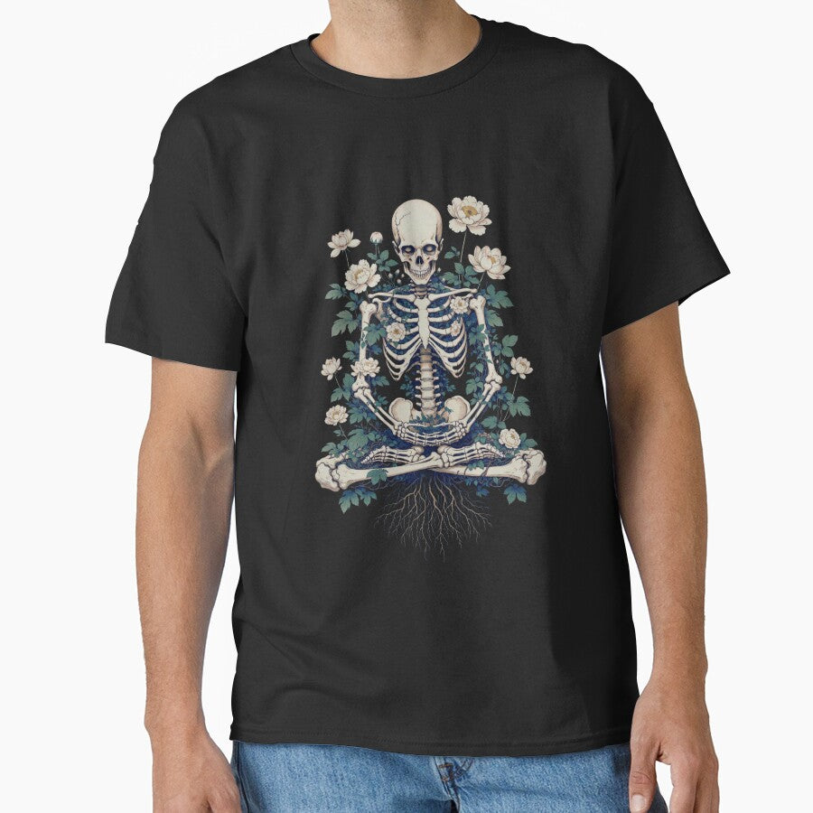 Meditating Skeleton Blooming Flowers Dark Floral Art by Apollo Palette T-Shirts, Hoodie, Sweatshirt (Image 1)