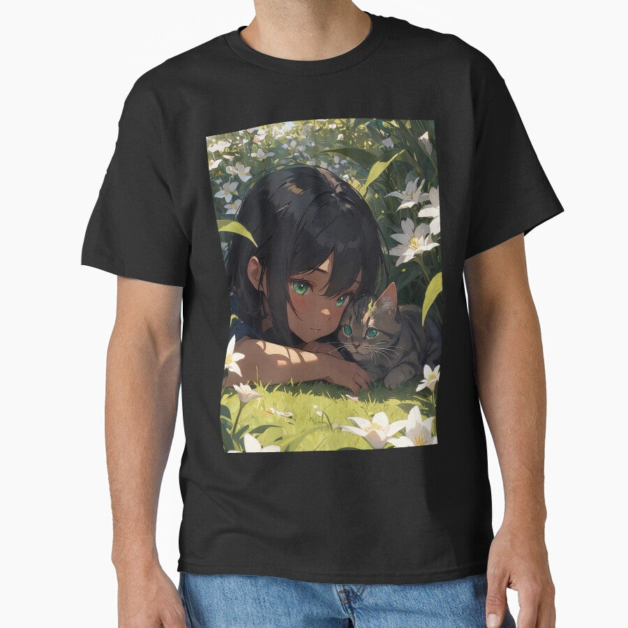 Anime Girl Cat Shoulder Portrait Art T-Shirts, Hoodie, Sweatshirt