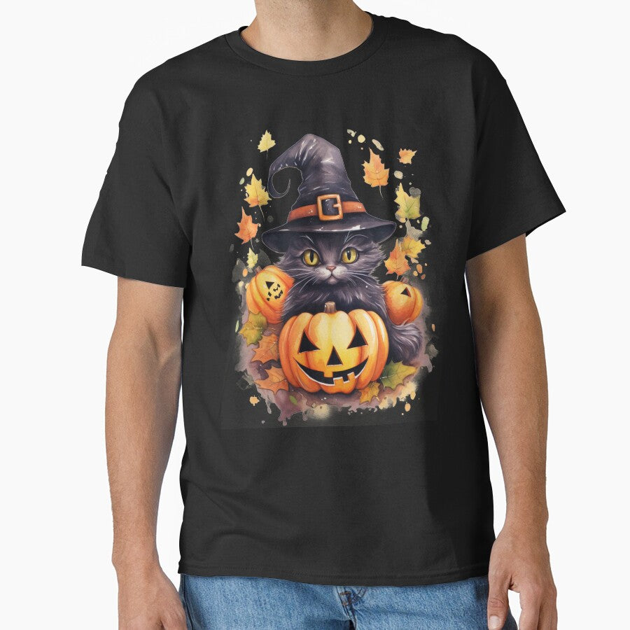 Halloween Cute Black Cat and Pumpkin Face by AnnaMDesign T-Shirts, Hoodie, Sweatshirt | BlankRebels.com (Image 1)