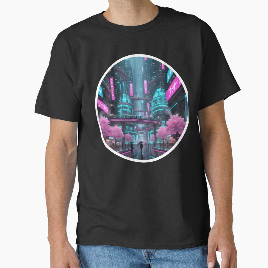 Cyberpunk City: Cherry Blossom Rain. by VirtualRealPicture T-Shirts, Hoodie, Sweatshirt | BlankRebels.com (Image 1)