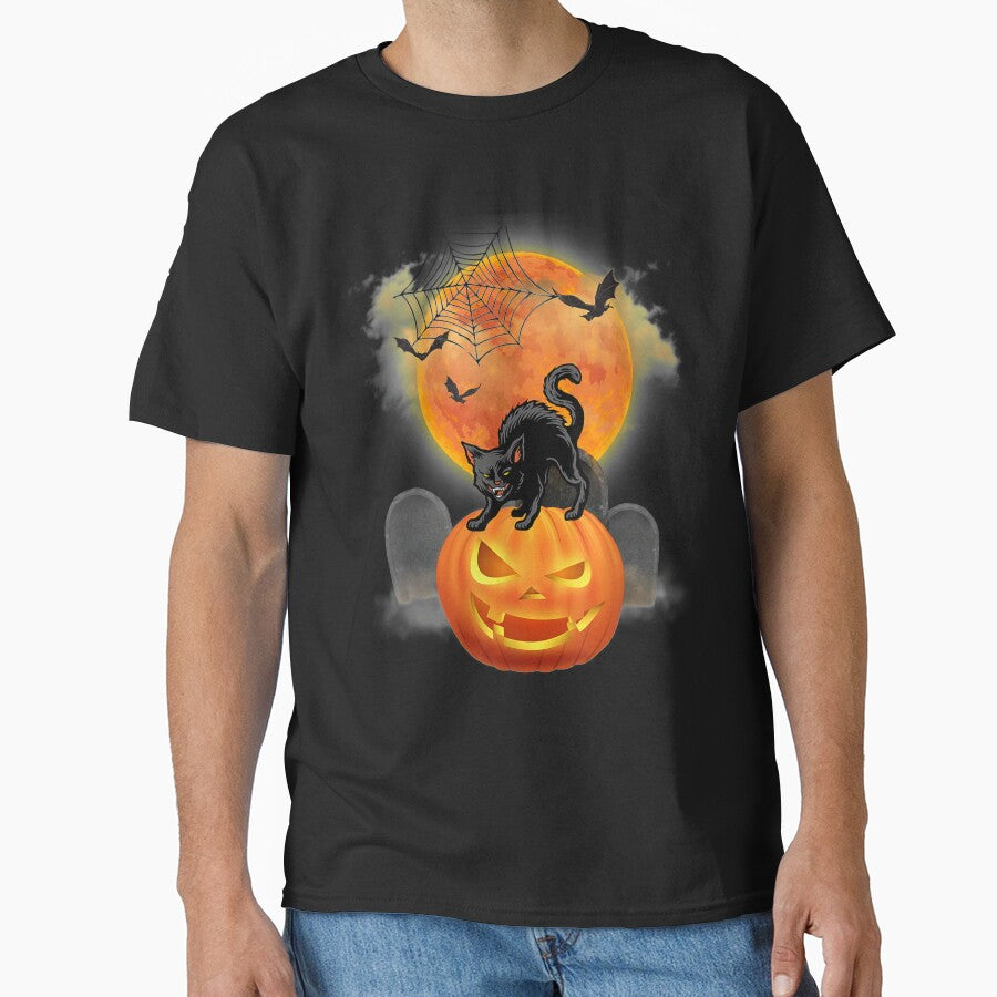 Halloween Lover Black Cat With Pumpkin And Moon by charissamo77 T-Shirts, Hoodie, Sweatshirt | BlankRebels.com (Image 1)