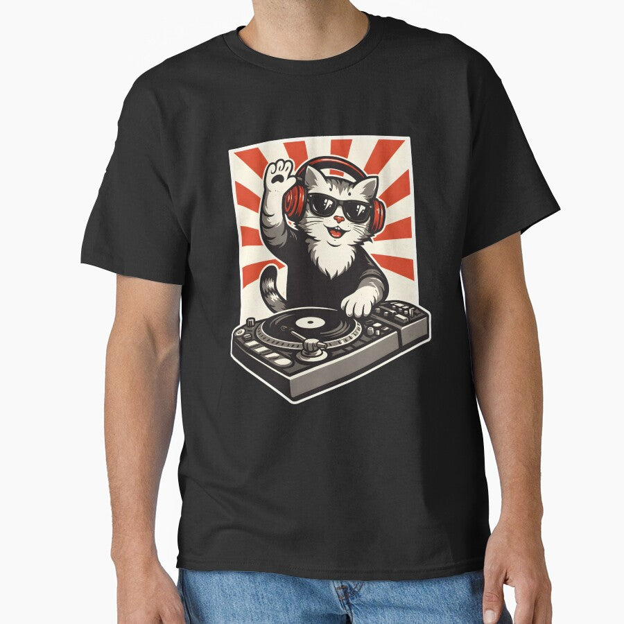 DJ Cat Turntable, Funny DJ Cat Shirt Gift, Electronic Music Lover Graphic Tee for DJs, Music Producers, Party... (Image 1)