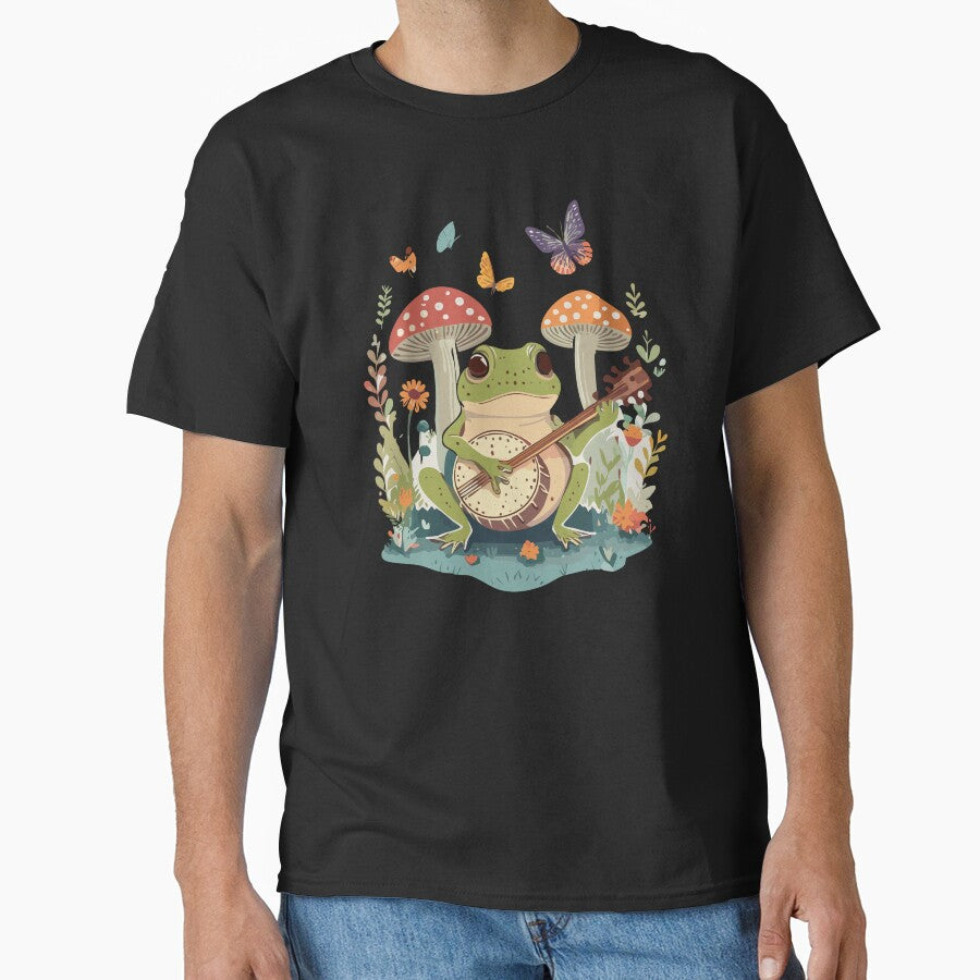 Cute Cottagecore Aesthetic Frog Playing Banjo Mushroom Vintage Graphic by Dapper-Art T-Shirts, Hoodie, Sweatshirt (Image 1)