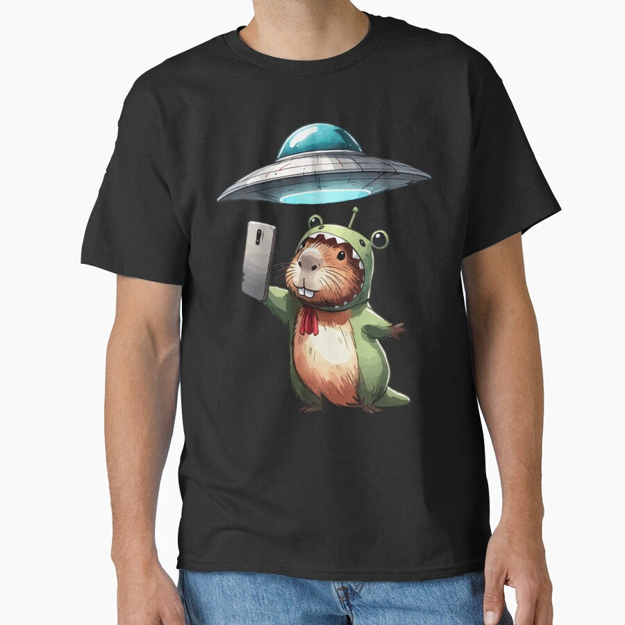 Kawaii Capybara Selfie With Ufo by TomFrontierArt T-Shirts, Hoodie, Sweatshirt | BlankRebels.com (Image 1)