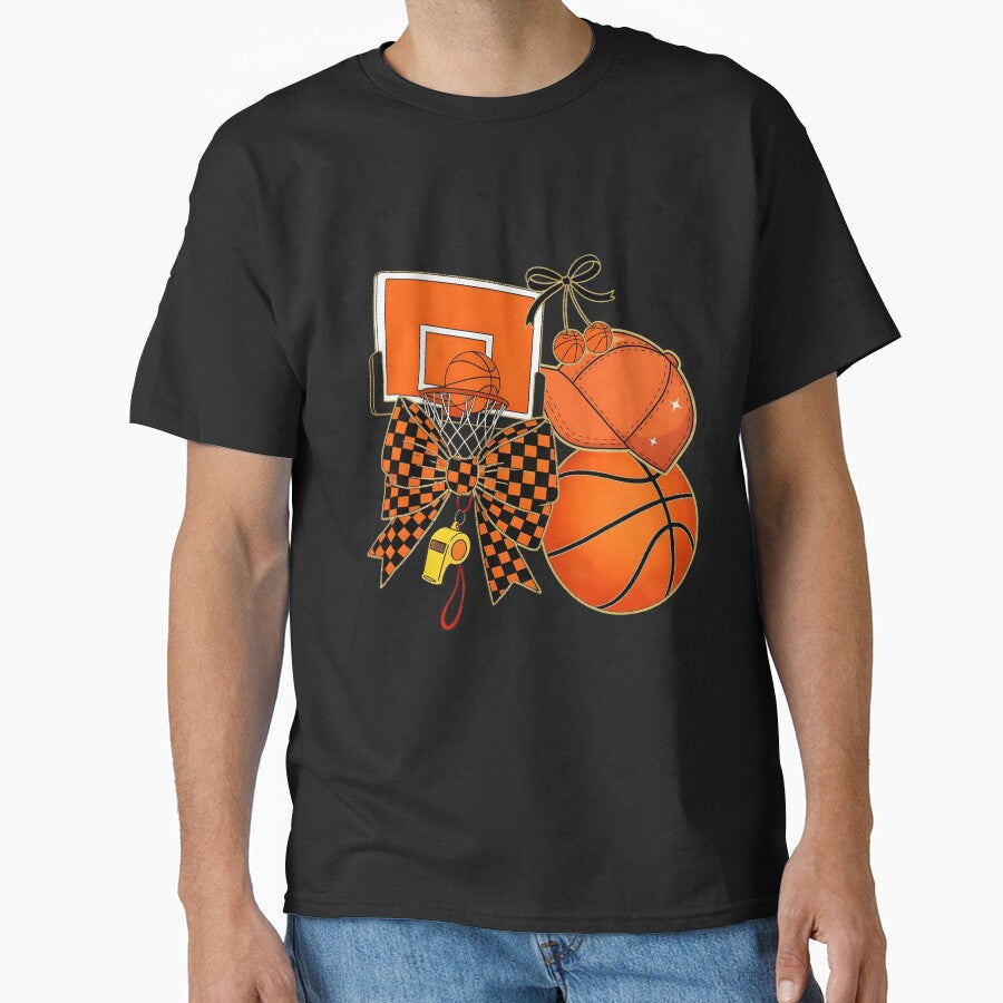 Checkered Game Day Basketball Coquette Bow by KroghDs T-Shirts, Hoodie, Sweatshirt | BlankRebels.com (Image 1)