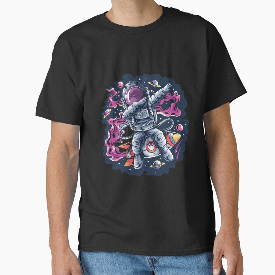 astronaut dabbing style on a space rocket with the stars and planets vector by teemix T-Shirts, Hoodie, Sweatshirt (Image 1)