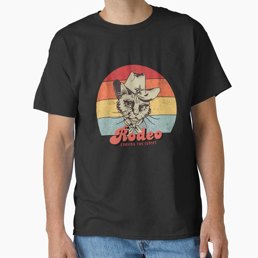Cowboy Cat Rodeo | Retro Sunset Western Design by  Catpuccino T-Shirts, Hoodie, Sweatshirt | BlankRebels.com (Image 1)