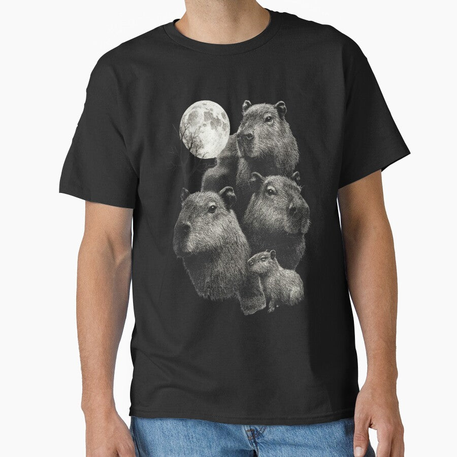 Capybara Full Moon Vintage Graphic, Three Capybaras Animal Lover, Funny Wildlife Aesthetic, 90s Animal,... (Image 1)