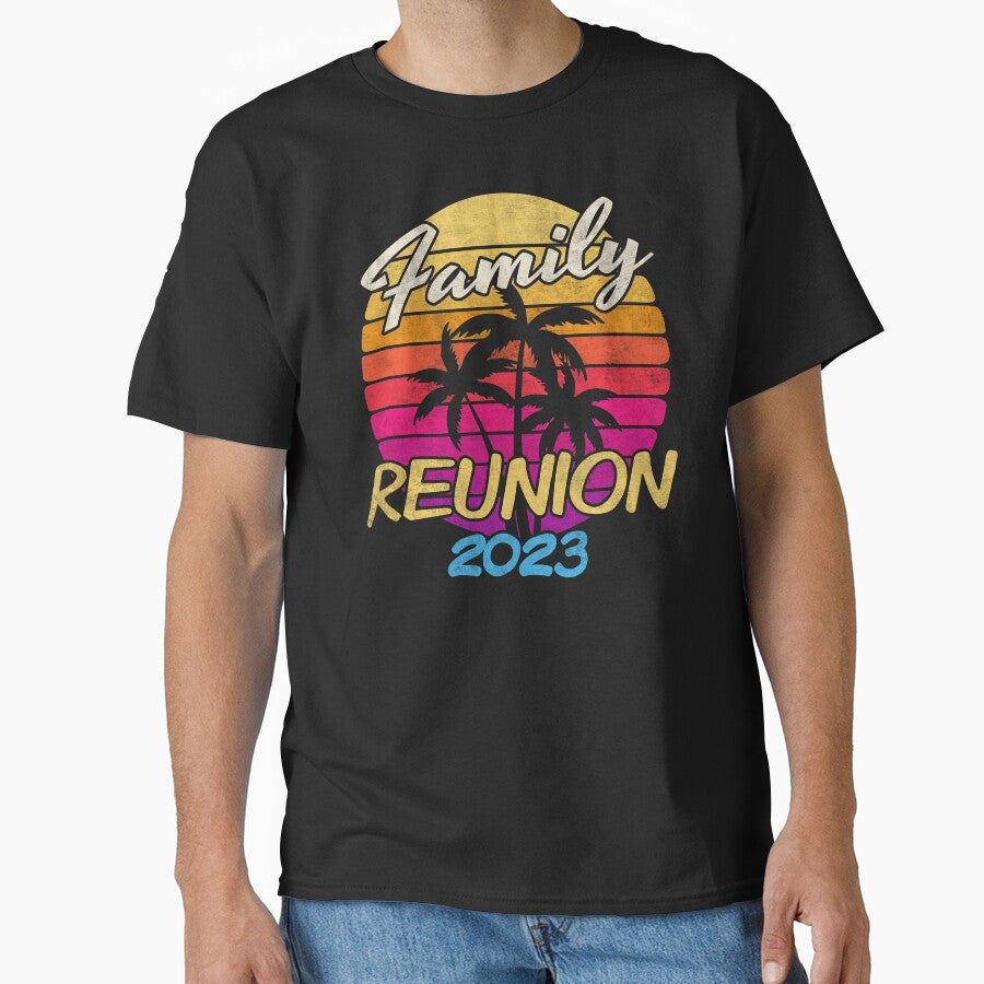 Family Reunion 2023 Matching family Vacation Retro Sunset Palm Trees by alenaz T-Shirts, Hoodie, Sweatshirt (Image 1)