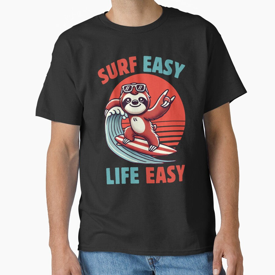 Sloth Surfing – Surf Easy, Live Easy, Cool Sloth Sunglasses Surfing Design by BaliChili T-Shirts, Hoodie,... (Image 1)
