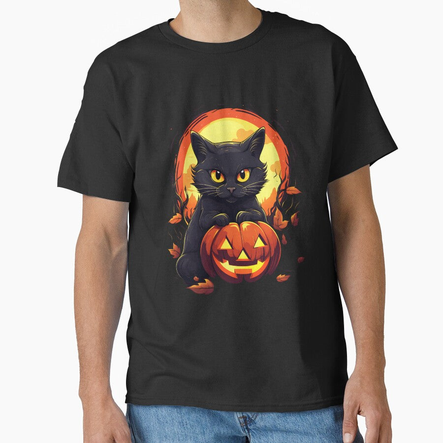 Cute Halloween Black Cat with Pumpkin by NessiCreates T-Shirts, Hoodie, Sweatshirt | BlankRebels.com (Image 1)