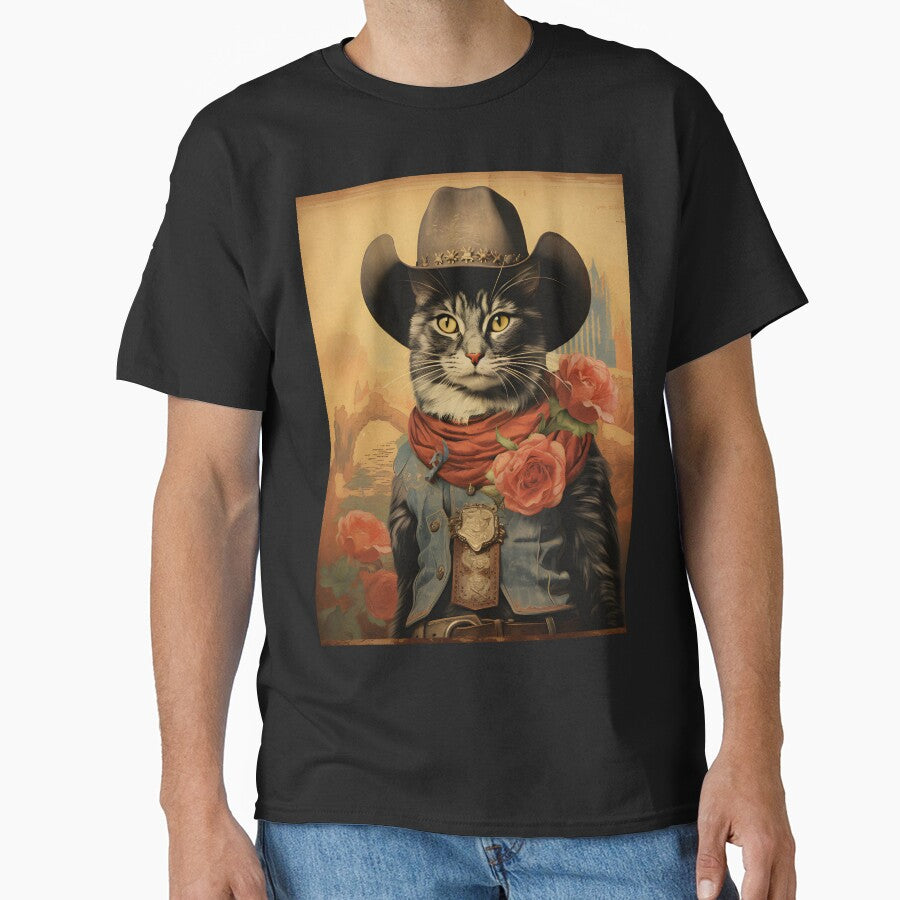 Retro Vintage Cowboy Cat - Whiskered Wild West Adventure by KittyStampedeCo T-Shirts, Hoodie, Sweatshirt (Image 1)