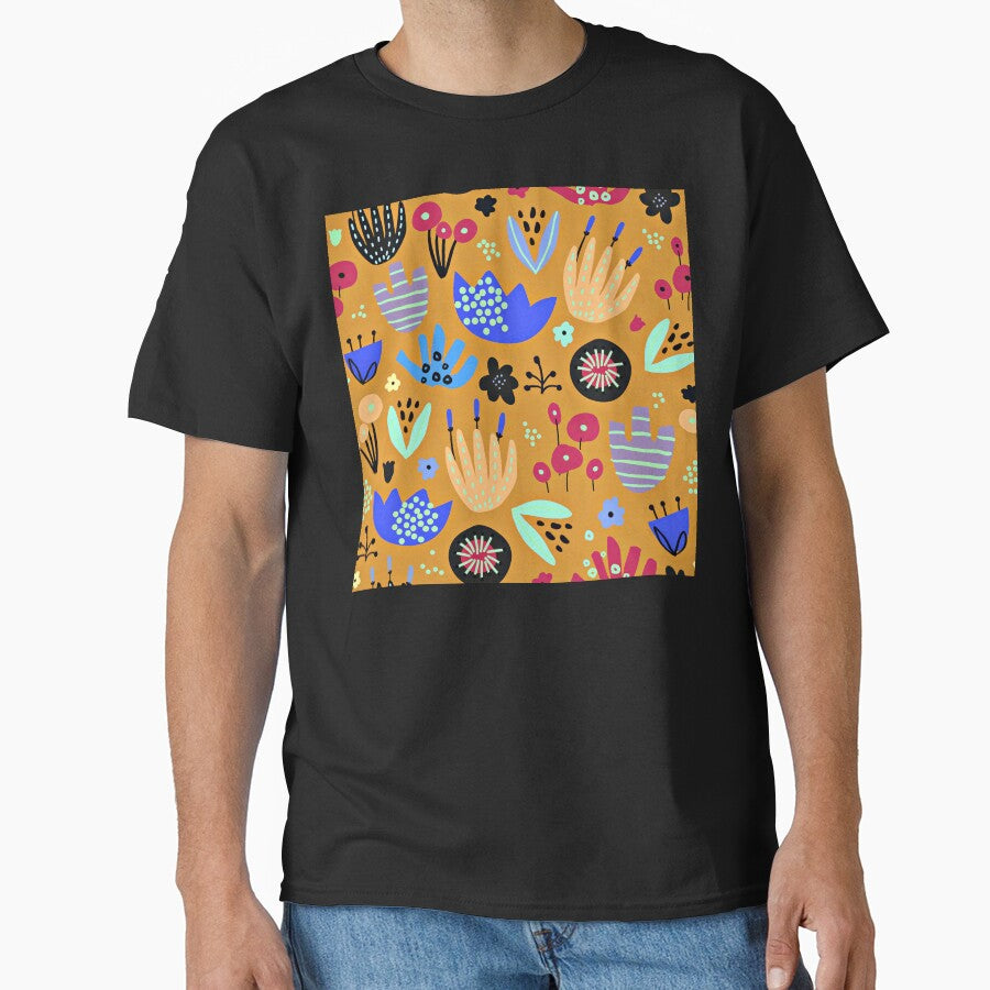 Modern Floral Blue And Butterscotch Hues Abstract Designs by DEC02 T-Shirts, Hoodie, Sweatshirt | BlankRebels.com (Image 1)