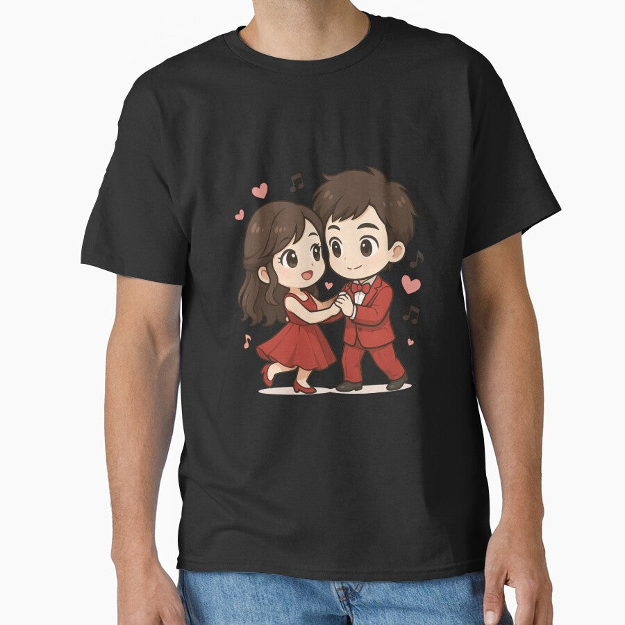 Chibi Couple Dancing with Musical Notes – Cute Valentine Ball Style Illustration by ColorSplash123 T-Shirts,... (Image 1)