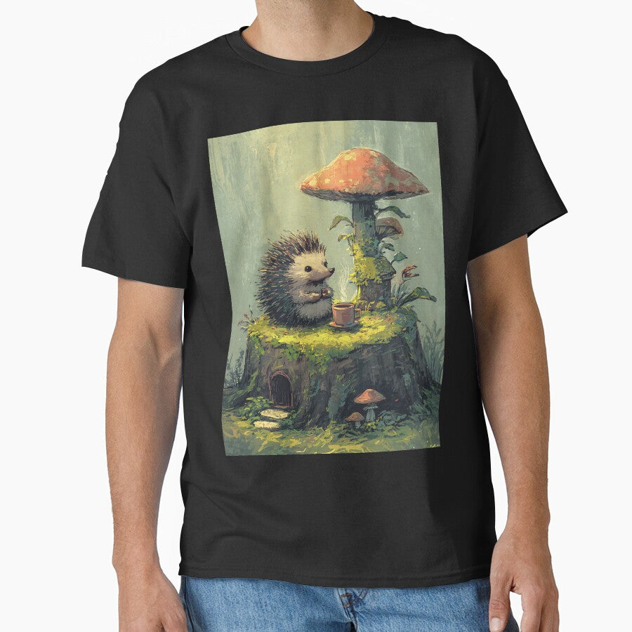 Cottagecore Art: Hedgehog's Cozy Teatime by bapupa T-Shirts, Hoodie, Sweatshirt | BlankRebels.com (Image 1)