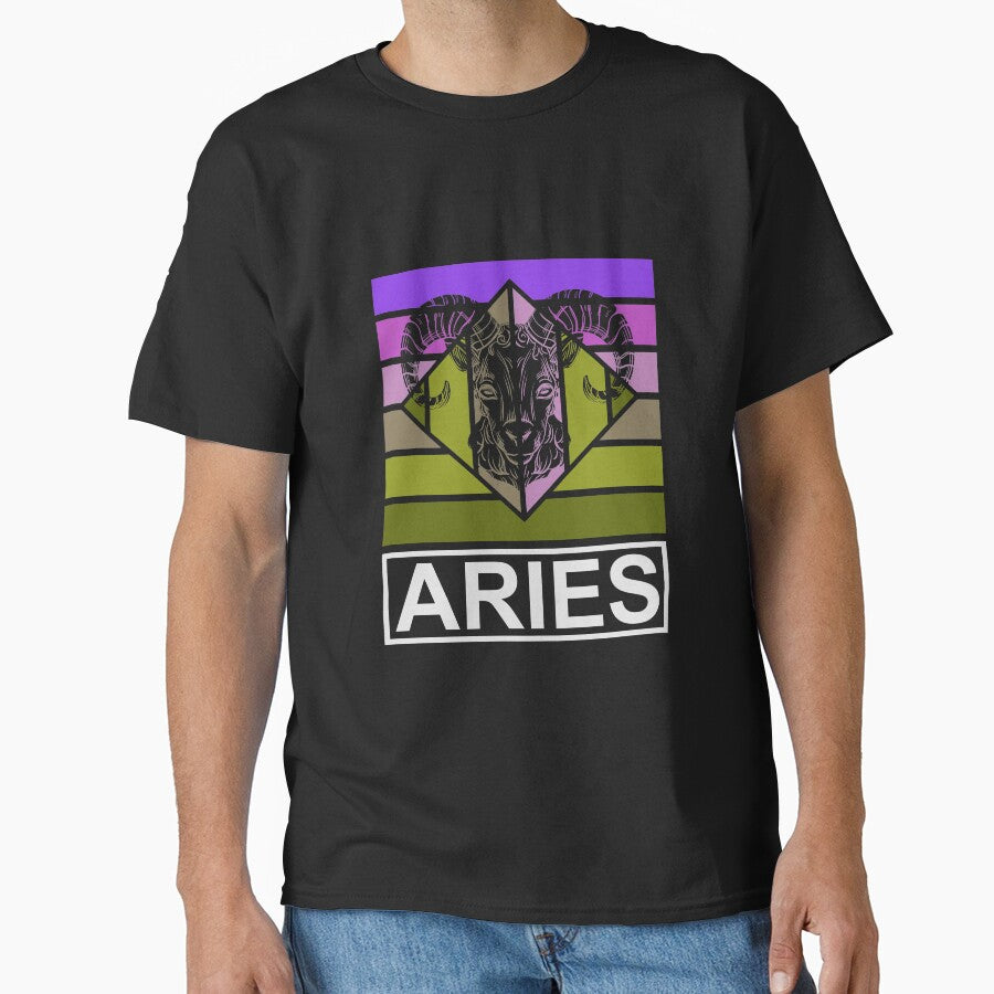Aries Zodiac Symbol Retro Stripe Style by Trinket-Trickster T-Shirts, Hoodie, Sweatshirt | BlankRebels.com (Image 1)