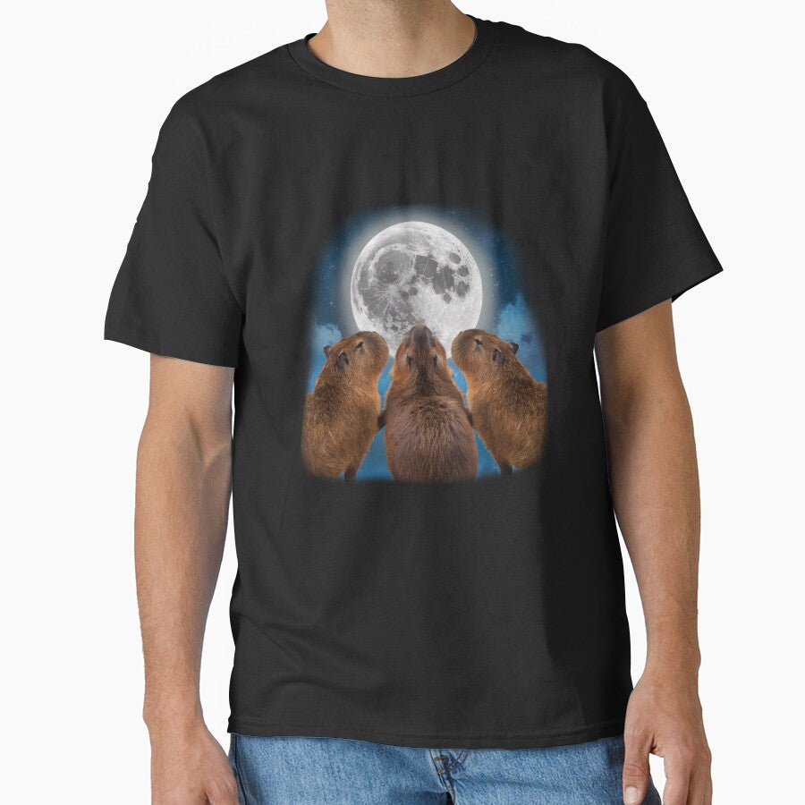 Three Capybaras and Moon Funny Capybara Humor Parody by Damcoc