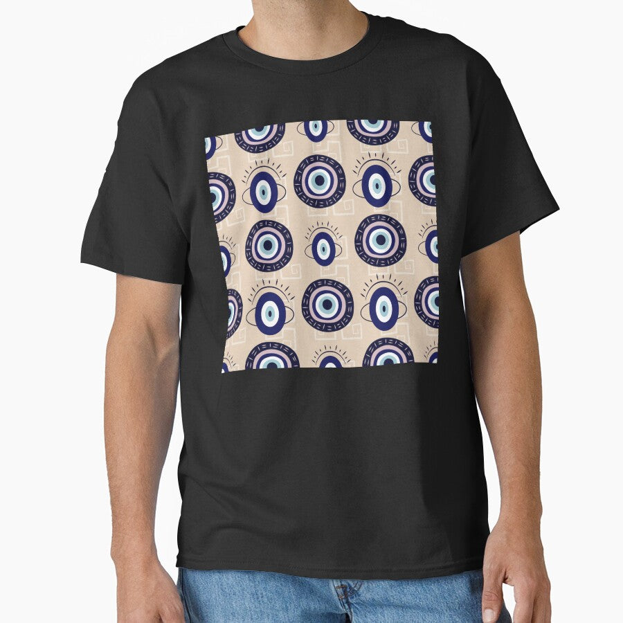 Mediterranean Greek Blue Evil Eye Protection Amulet Pattern - Evil Eye Amulets by antevasinart T-Shirts,... (Image 1)