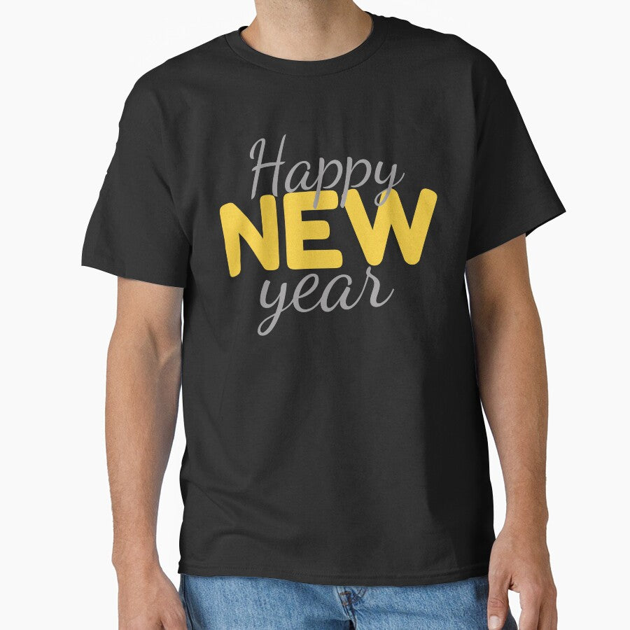 Happy New Year Typography Design – Festive Celebration Lettering Art by PixelWaveBD T-Shirts, Hoodie, Sweatshirt (Image 1)