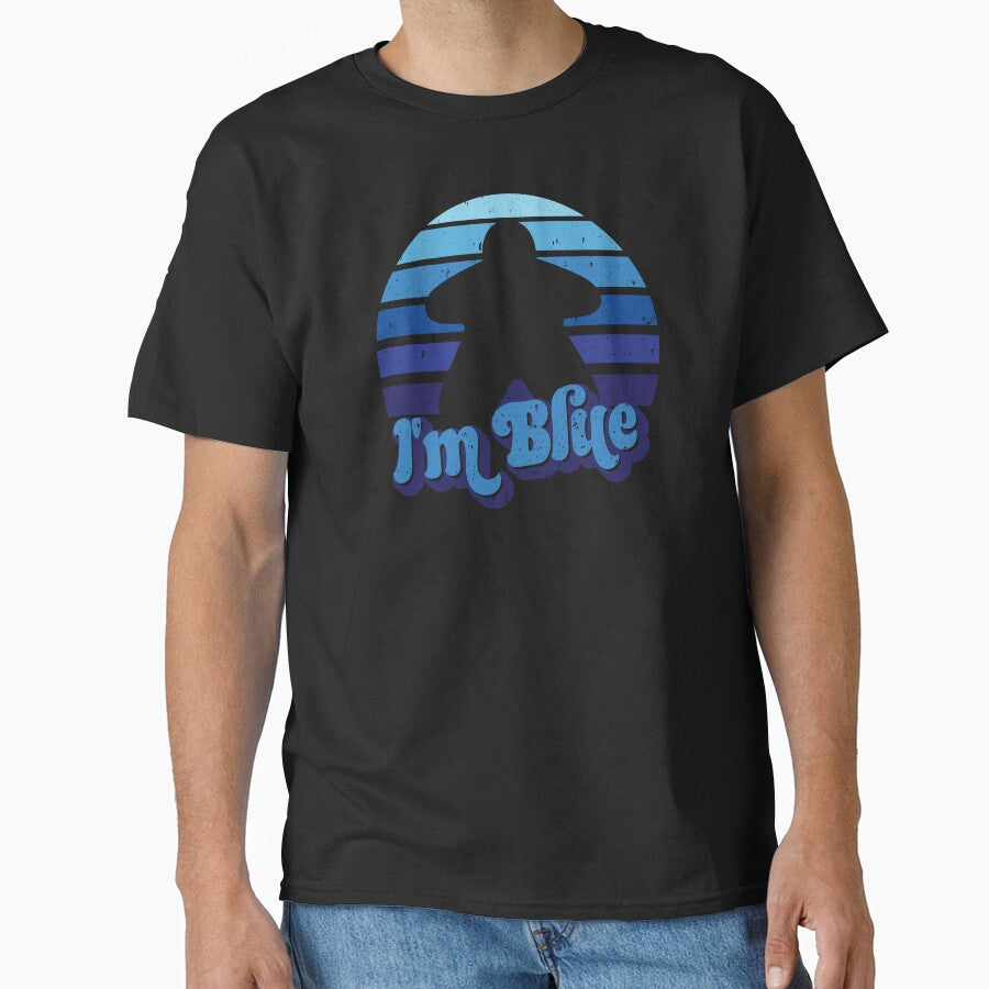 I'm Blue Meeple Retro Sunset for Board Game Night by Pawsitive Pixel Studio T-Shirts, Hoodie, Sweatshirt (Image 1)