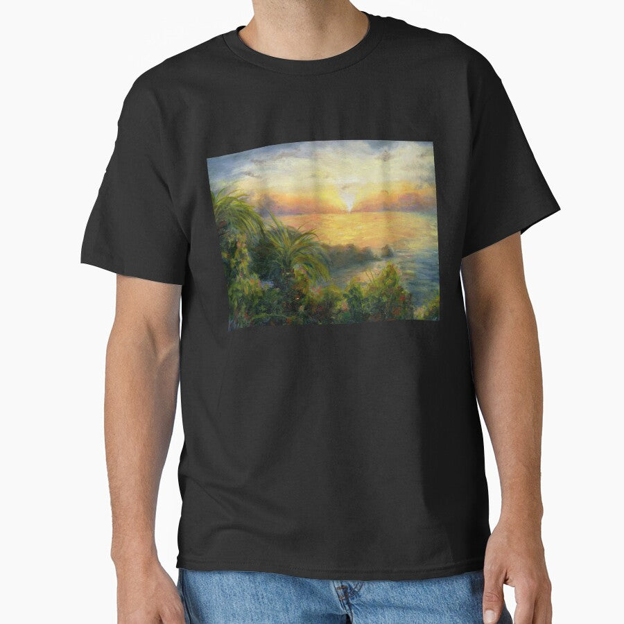 Jamaican Island Sunset | Impressionist Landscape by Andrew Gaia T-Shirts, Hoodie, Sweatshirt | BlankRebels.com (Image 1)