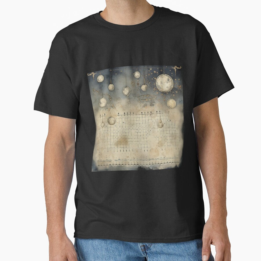 Moon's Mystique - Antique Phases of the Moon Calendar by Silver Medal T-Shirts, Hoodie, Sweatshirt (Image 1)