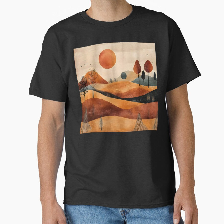 Boho Mountain Landscape Golden Ginger Hues Sunrise Abstract by DEC02 T-Shirts, Hoodie, Sweatshirt | BlankRebels.com (Image 1)
