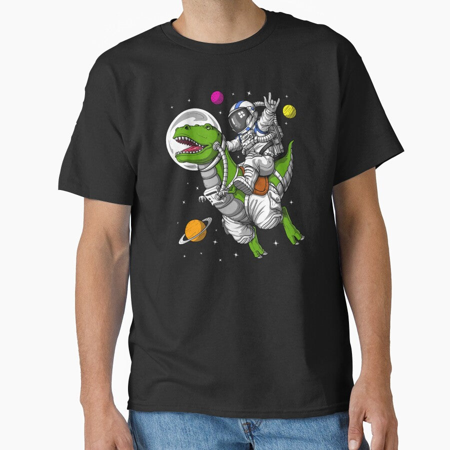 Space Astronaut Riding T-Rex Dinosaur by underheaven T-Shirts, Hoodie, Sweatshirt | BlankRebels.com (Image 1)