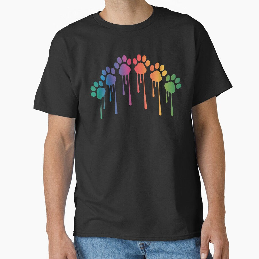 Rainbow Dripping Paw Prints Colorful Dog Cat Lover Pride Pet Art T-Shirts, Hoodie, Sweatshirt
