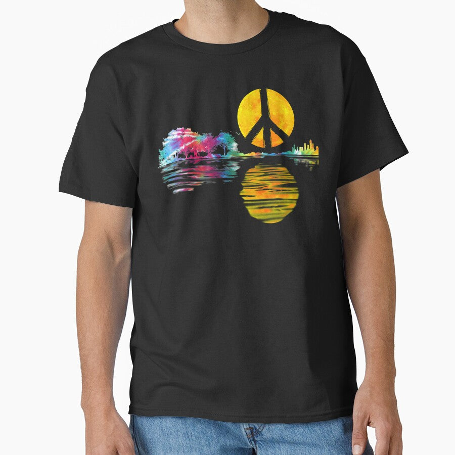 Hippie Guitar Moon I Guitarist Musician Peace Sign by Amazing Designs T-Shirts, Hoodie, Sweatshirt (Image 1)