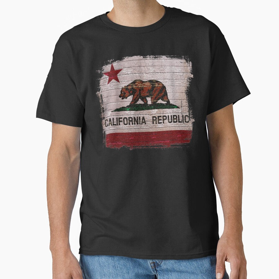 California Republic Weathered Timber State Flag Bear Star by reapolo T-Shirts, Hoodie, Sweatshirt | BlankRebels.com (Image 1)
