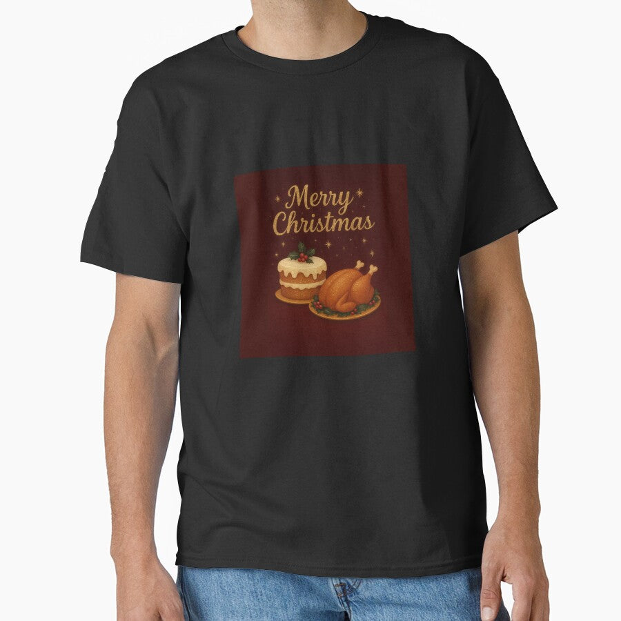 "Glam Christmas Dinner Art – Sparkling Cake & Holiday Turkey Illustration" by Studio Yvonne T-Shirts, Hoodie,... (Image 1)
